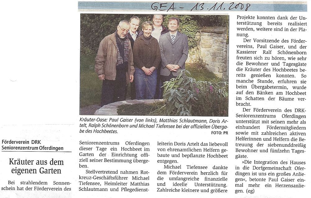 Bericht im GEA - Reutlinger Generalanzeiger, Ausgabe 13.11.2008