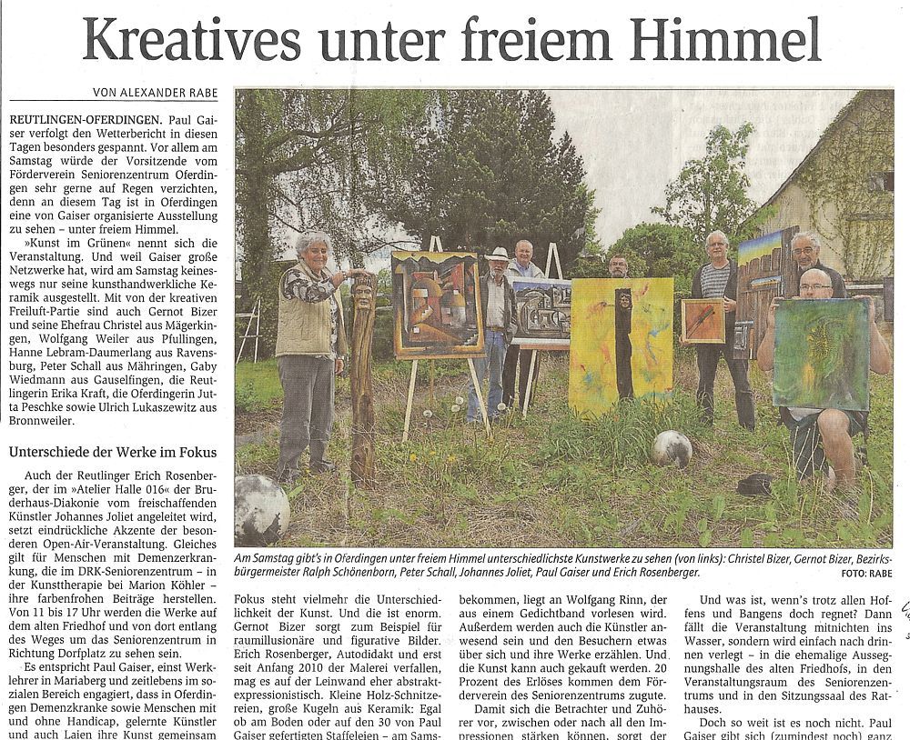 Artikel im GEA über Kunst im Grünen in Oferdingen am 12.05.2012