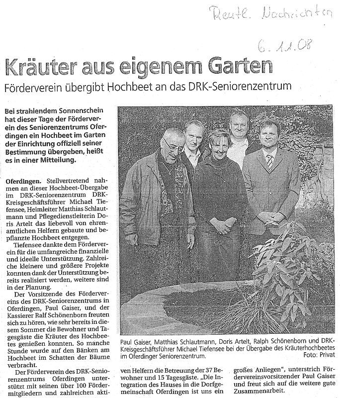 Bericht in den Reutlinger Nachrichten, Ausgabe 06.11.2008